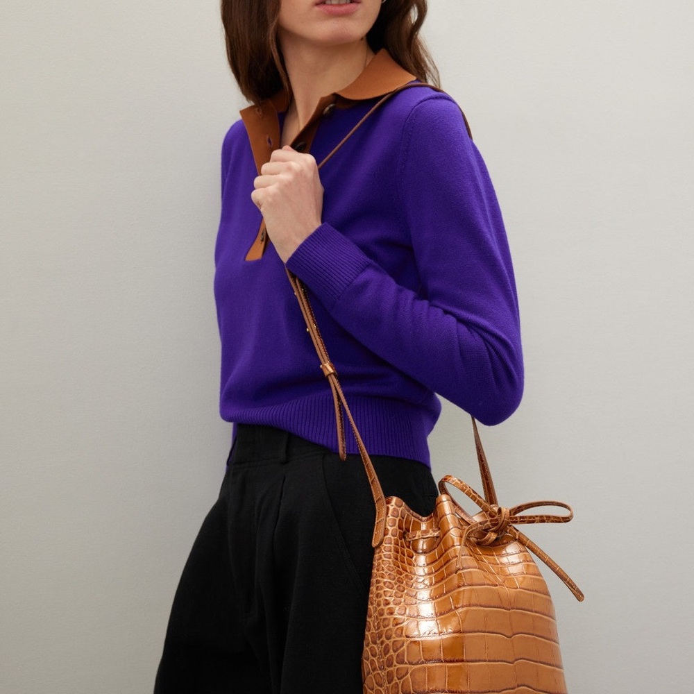 Mansur Gavriel Tan Croc-Embossed Mini Bag - Picture 2 of 7